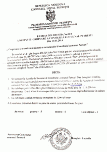Decizia cu privire la numirea în funcţie a secretarului Consiliului Comunal Petreşti 