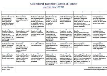 Calendarul Faptelor (Egoist) de Bune pentru luna Decembrie, realizat de o ungheneancă