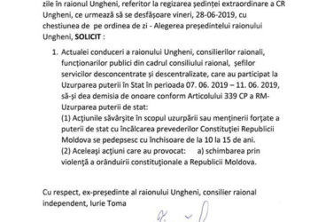 ”Demisii de onoare!” – adresare a unui ex-președinte a raionului Ungheni către mai mulți consilieri, funcționari publici, șefi de servicii și actuala conducere a raionului