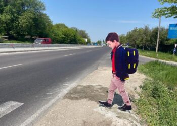 Machete de elev, la o trecere de pietoni de pe traseul R1