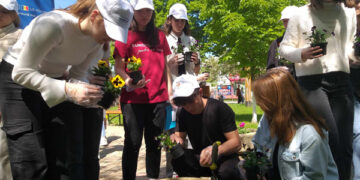 Peste 100 de flori vor înfrumuseța scuarul „Grigore Vieru” din municipiul Ungheni