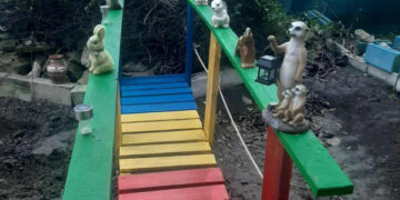 Un colț de culoare într-o curte din Ungheni: un pod decorativ a atras atenția trecătorilor